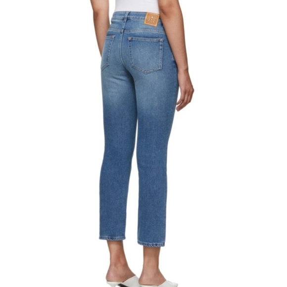 Toteme Straight Leg Mid Rise Ankle Crop Jeans Mid Blue 28 - Picture 2 of 16